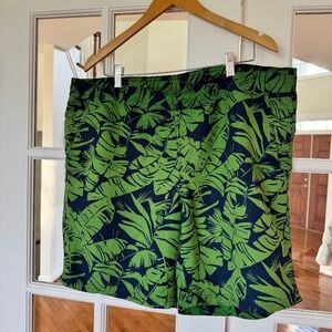MEN'S EDDIE BAUER BOARD SHORTS, GREEN & BLUE, SIZE LARGE